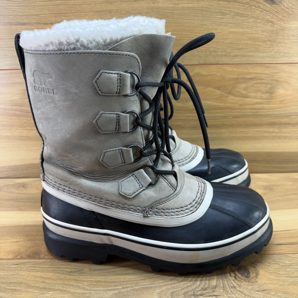 Sorel Caribou Winter Waterproof Snow Boots Womens 8.5 Gray Nubuck Wool Lined